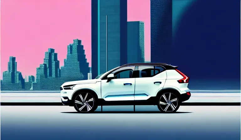 Image similar to a beautiful, sharp focus, clean lines, vector art. white volvo xc 4 0 in an urban cityscape. vaporwave ombre rendering. outrun style. in the style of a travel poster. trending on artstation. recommended for you behance. by chris moore. by edward hopper. ambient occlusion. digital matte painting. metropolis filmic. gotham city.