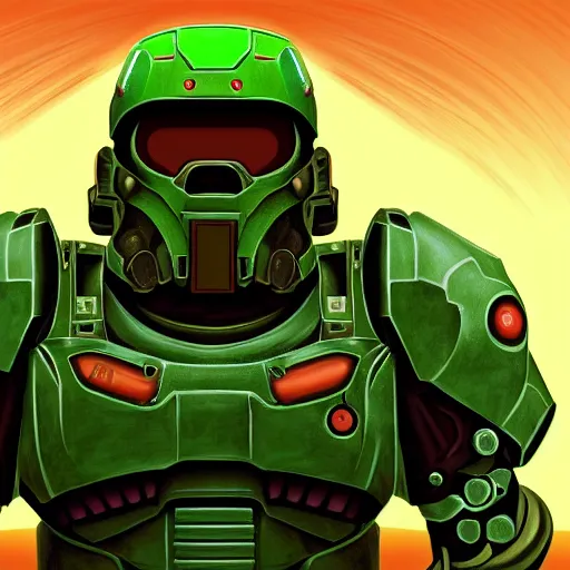 Prompt: portrait of doomguy, highly detailed, render, centered, digital painting