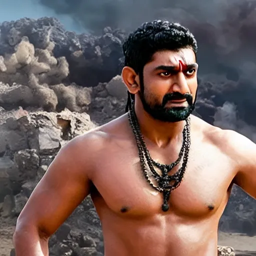 Image similar to film still of amir khan in Baahubali [2017], 4k