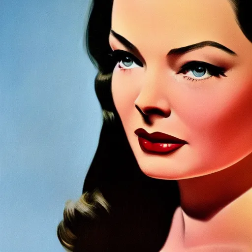 Image similar to young beautiful Gene Tierney color studio publicity photo , tight face shot portrait, highly detailed, 1950s illustrators, digital painting, artstation, concept art, illustration, art , by graydon parrish