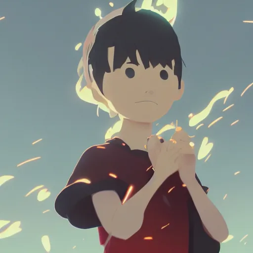 Prompt: o thou unlucky one, with the thunder flame of pain, ignite your own heart, and let it burn alone, detailed, cory loftis, james gilleard, atey ghailan, makoto shinkai, goro fujita, studio ghibli, rim light, exquisite lighting, clear focus, very coherent, plain background