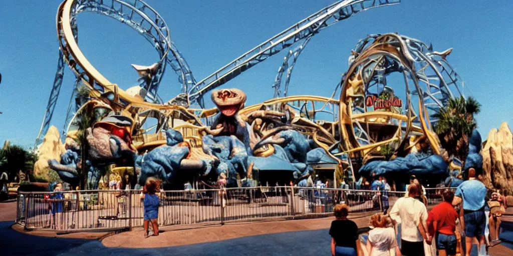 Prompt: 1990s photo of the E.T. ride at Universal Studios in Orlando, Florida, cinematic, UHD