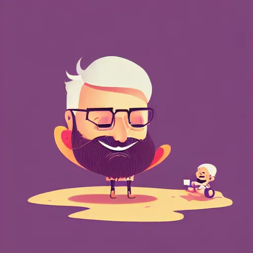 Prompt: curled perspective digital art of a cute cartoon character smiling beard grandpa with baby girl photo camera by anton fadeev