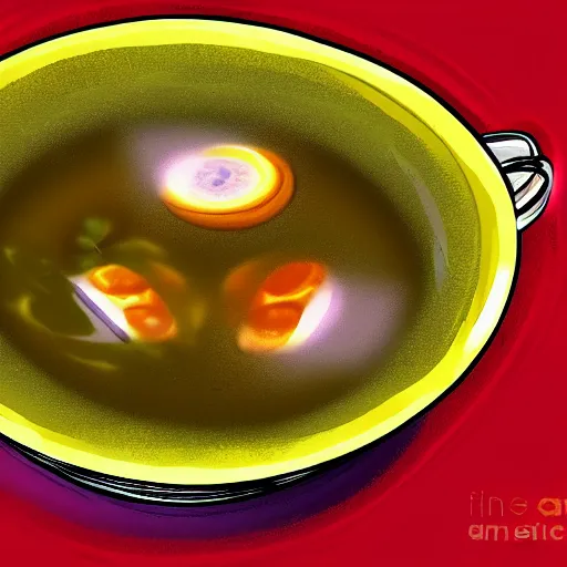 Image similar to A bowl of soup that is also a portal to another dimension, digital art