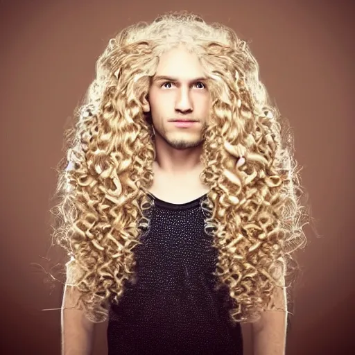 Prompt: a beautiful dream with long blond curly hair on his head