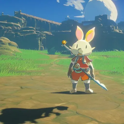 Image similar to A Moogle in The Legend of Zelda Breath of the Wild, cel shading, npr