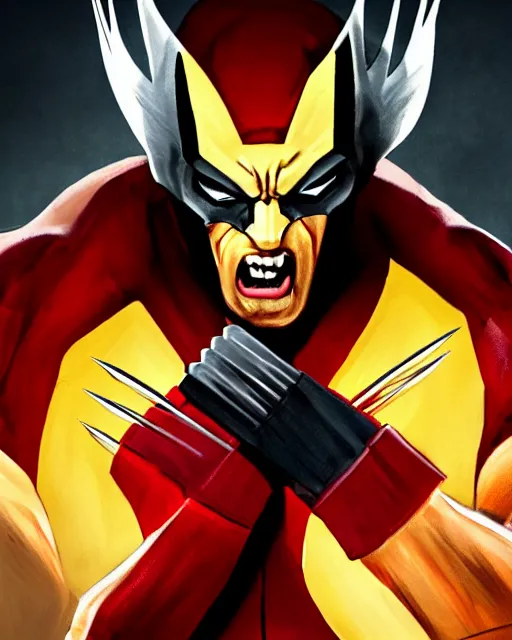 Image similar to beautiful digital painting of marvels wolverine, black and red color scheme, hyper realistic photo, 8 k., dramatic lighting, bloody