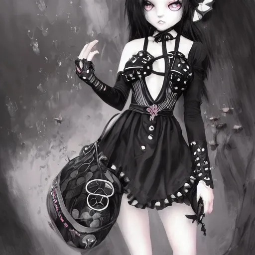 Goth girl dressed in a hello kitty outfit, black and | Stable Diffusion ...