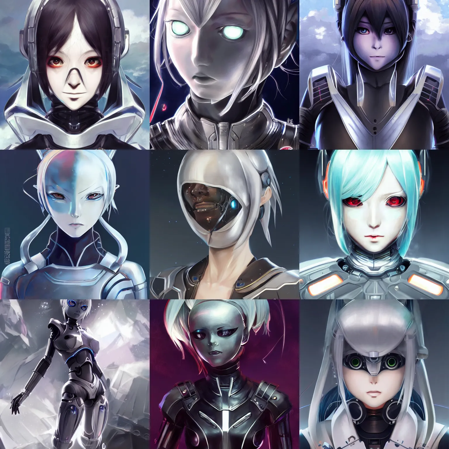 Prompt: An anime portrait of Ssunbiki as a futuristic platinum android with a metal face from Skyrim, by Stanley Artgerm Lau, WLOP, Rossdraws, James Jean, Andrei Riabovitchev, Marc Simonetti, and Sakimichan, trending on artstation