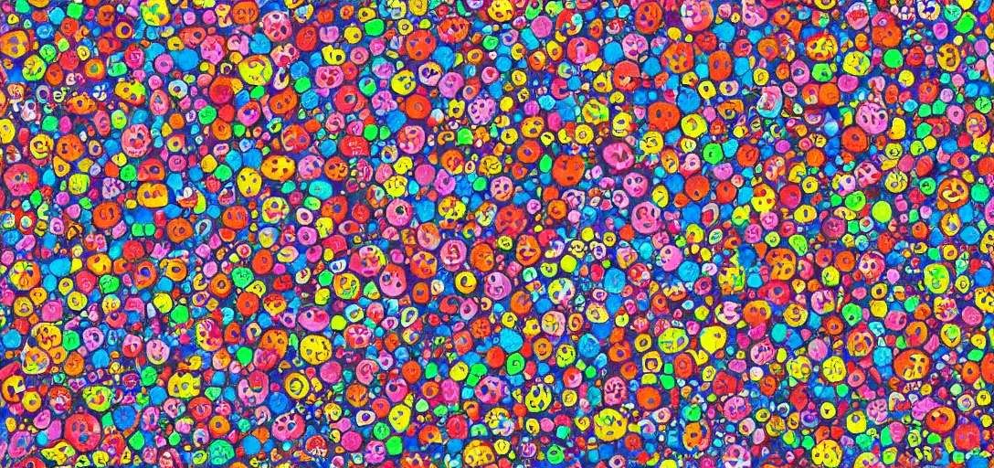 Image similar to clown apocalypse by yayoi kusama