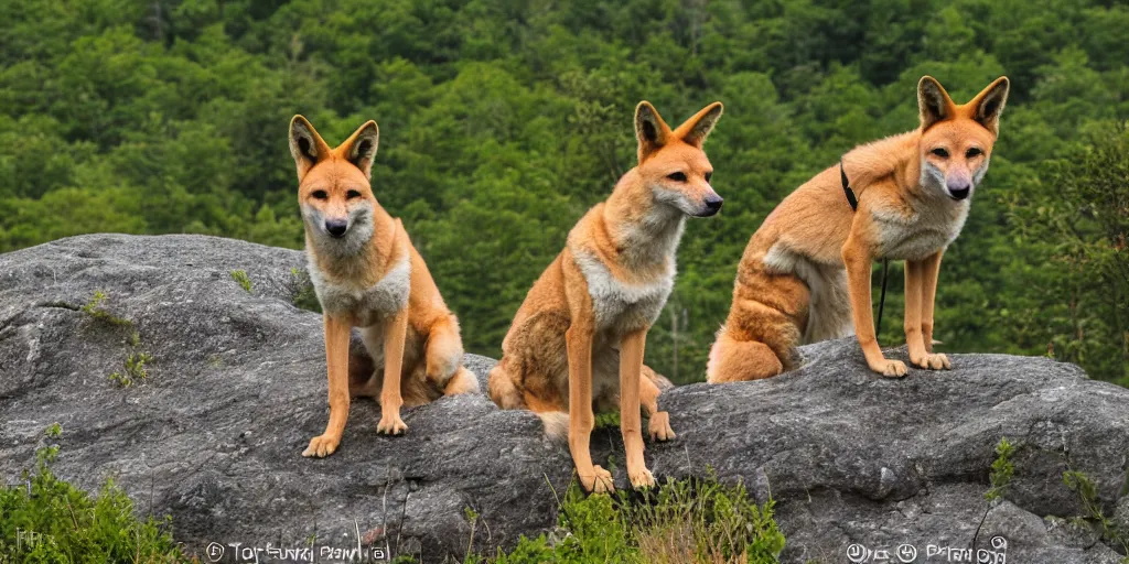 Image similar to a dingo posing at the top of mt. champlain in maine