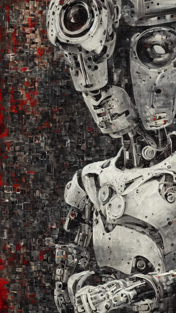 Prompt: robot painting a robot on canvas, intricate, highly detailed, photorealistic, film still, by alexandros pyromallis.