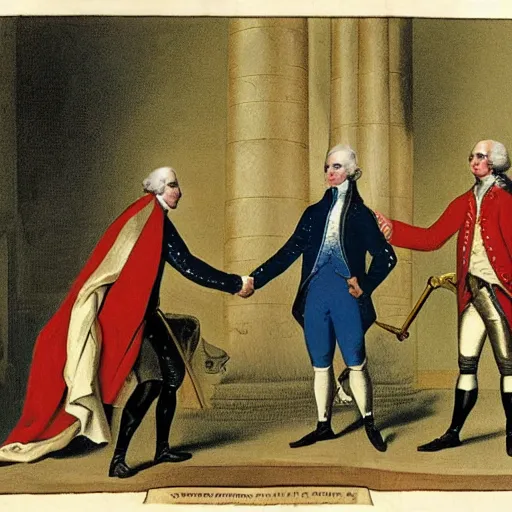 Prompt: George Washington shaking hands with a rocket propelled grenade