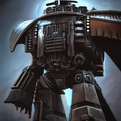 Image similar to dreadnought from warhammer 40000 in the style of Darth Vader from star wars, realism, depth of field, focus on darth vader,