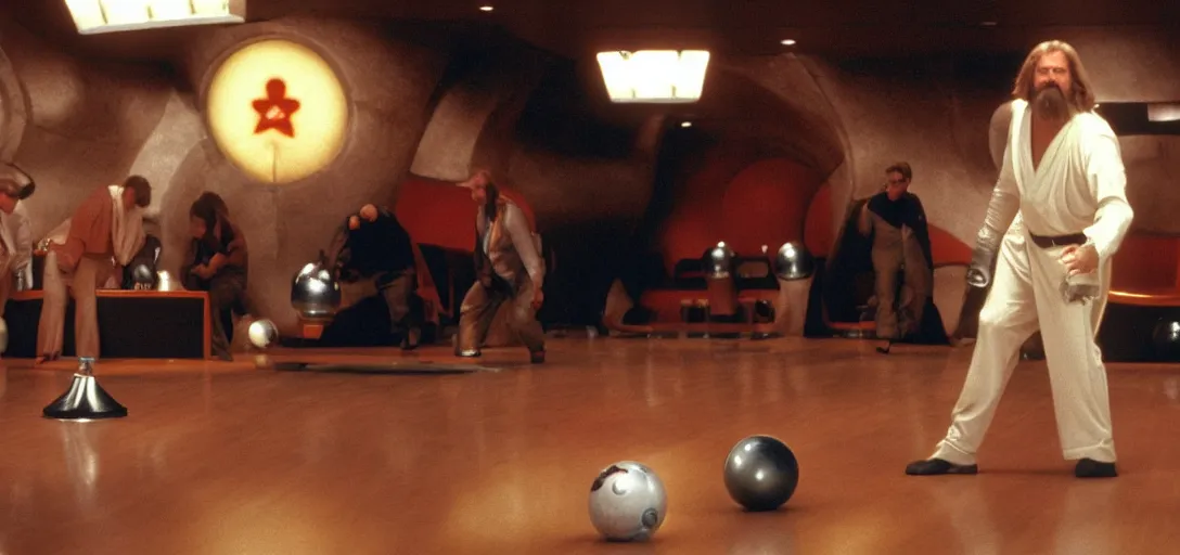 Image similar to The Big Lebowski bowling at the Star Wars Cantina