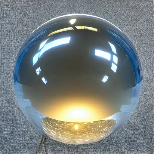 Prompt: A large sphere made out of glass exhibited in a museum, dull lighting, photography, award winning, 8k