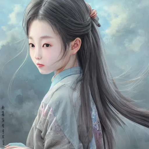 Image similar to dynamic composition, motion, ultra-detailed, incredibly detailed, a lot of details, amazing fine details and brush strokes, colorful and grayish palette, smooth, HD semirealistic anime CG concept art digital painting, watercolor oil painting of a Japanese schoolgirl, by a Chinese artist at ArtStation, by Huang Guangjian, Fenghua Zhong, Ruan Jia, Xin Jin and Wei Chang. Realistic artwork of a Chinese videogame, gradients, gentle an harmonic grayish colors.