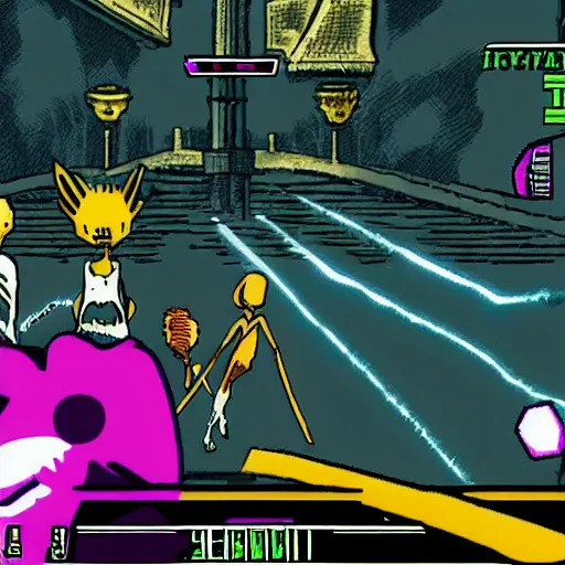 Prompt: hylics 2 first person battle screenshot