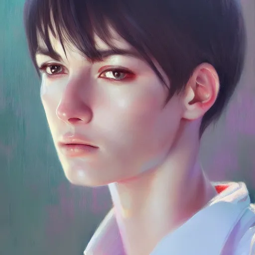 Image similar to of an ultradetailed beautiful portrait panting of ryan louder, front view, oil painting, by ilya kuvshinov, greg rutkowski and makoto shinkai