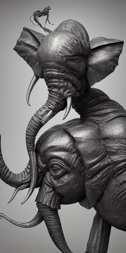 Image similar to an elephant designed by hr giger ( ( ( ( ( ( xenomorph ) ) ) ) ) ), allen design, concept design, creepy art, octane render, 8 k unreal engine, ominously mysterious and terrifying