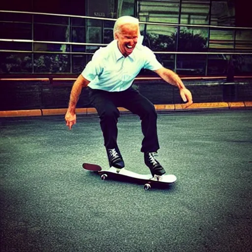 Image similar to Holy shit Joe Biden skating? no way lol, instagram post