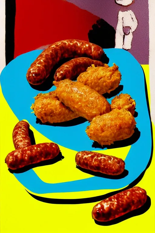 Image similar to nugget and sausage on plate, pop art, by mike swiderek, jorge lacera, ben lo, tyler west, ultrarealistic