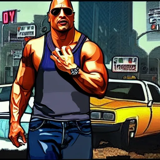 Image similar to dwayne johnson as gta art