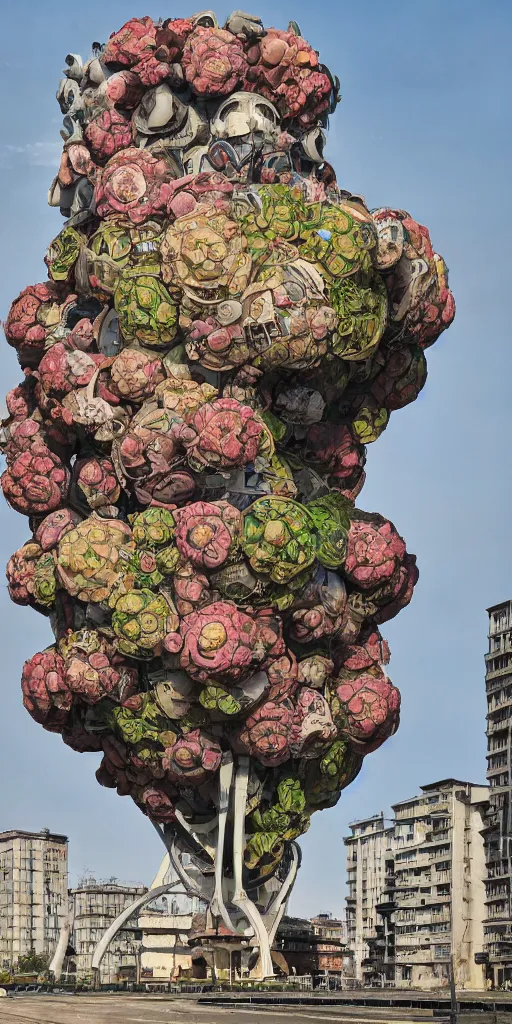 Prompt: giant grotesque flower in the middle of abandoned post soviet constructivist cityscape, Stalinist architecture, ultradetailed by Josan Gonzalez and Makoto Shinkai and Giuseppe Arcimboldo and Wes Anderson