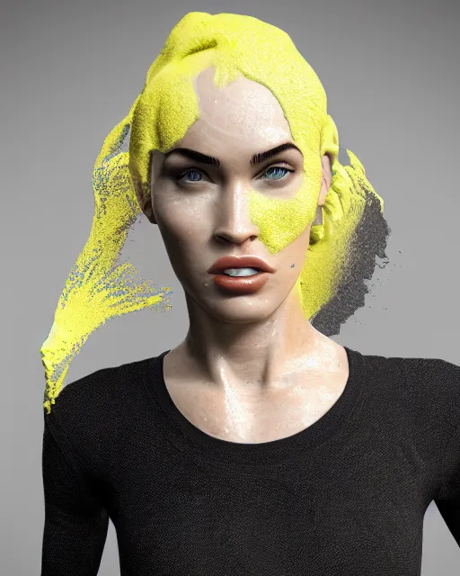 Image similar to megan fox made out of mayonnaise, mayonnaise in the shape of a human face, professional food photography, unreal engine, photorealistic 3 d render