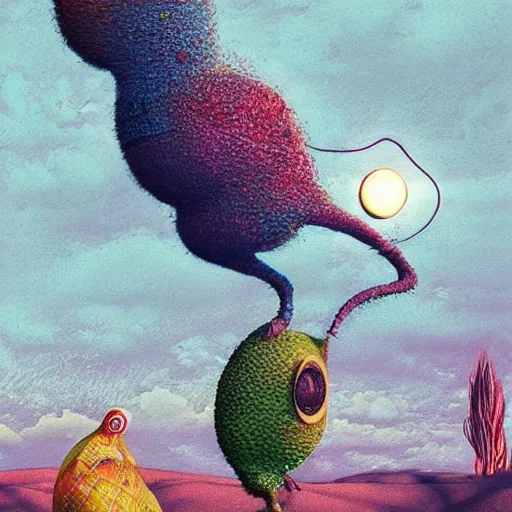 Prompt: strange colourful creatures. digital artwork by vincent bons, michael whelan, beeple, remedios varo and gerardo dottori. grainy and rough. interesting pastel colour palette. beautiful light. oil and water colour based on high quality render. retro.