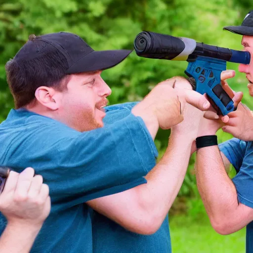 Prompt: nelk boys shotgunning a happy dad in real life, 8 k, 4 k uhd, realistic, hyper realistic, super detailed, very detailed, detailed