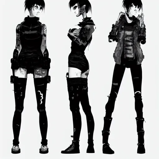 Image similar to full body portrait of punk girl clothing inspired by ghost in the shell, plain background, ultrafine detail, digital concept art, masterpiece!!!, by liam wong