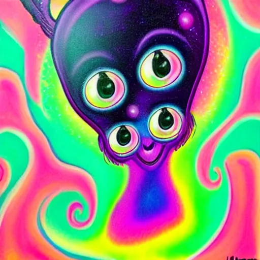 Prompt: An cute alien, by Lisa Frank, retro airbrush