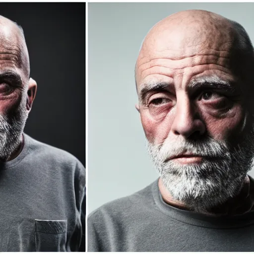 Prompt: a 5 5 mm photo portrait of a very old man that looks like joe rogan, cinematic lighting, sharp focus, photography of the year