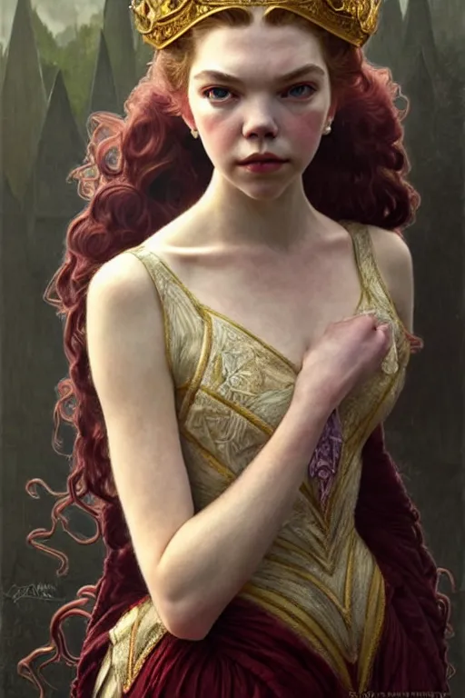 Prompt: queen's gambit!!, beth harmon!! anya taylor - joy!! perfect face!!, fantasy, intricate, elegant, highly detailed, photorealistic, artstation, concept art, smooth, sharp focus, art by john collier and albert aublet and krenz cushart and artem demura and alphonse mucha