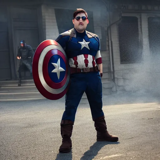 Image similar to Boogie2988 as Captain America, epic, movie still, photorealistic, cinematic, 8k,