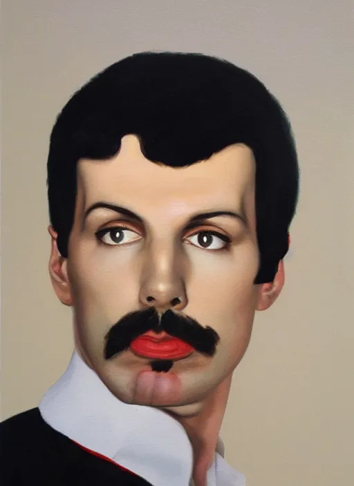 Image similar to a portrait painting of Freddie Mercury by John Currin