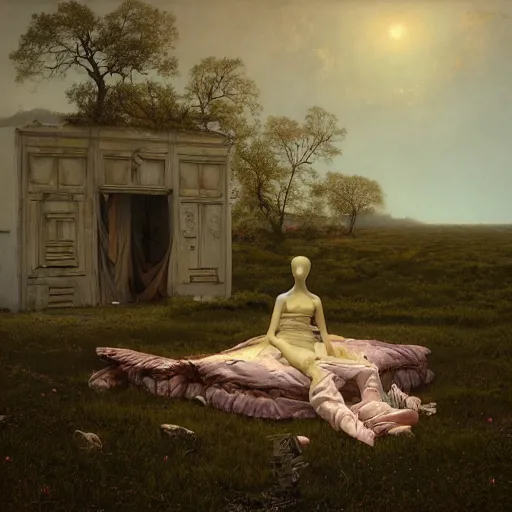 Image similar to hyperrealistic surrealism, dreamscape, david friedrich, award winning masterpiece with incredible details, zhang kechun, a surreal vaporwave vaporwave vaporwave vaporwave vaporwave painting by thomas cole of a gigantic broken mannequin head sculpture in ruins, astronaut lost in liminal space, highly detailed, trending on artstation