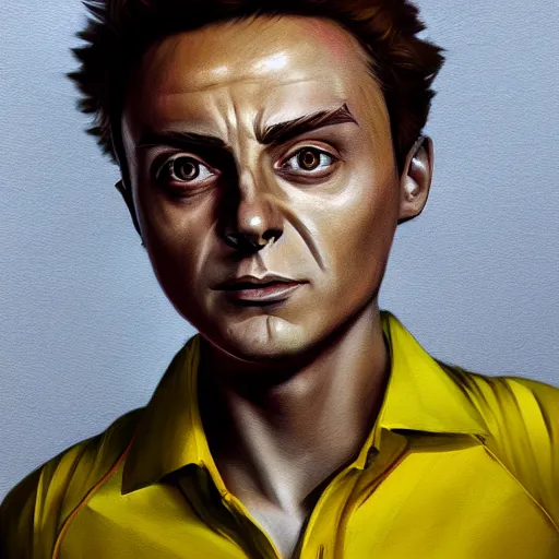 Prompt: morty as a human wearing yellow shirt, highly detailed portrait, digital painting, artstation, concept art, smooth, sharp foccus ilustration, artstation hq