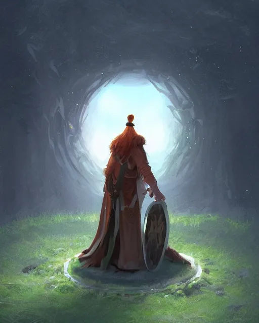 Prompt: a druid standing in a circle at the beginning of the world by mandy jurgens