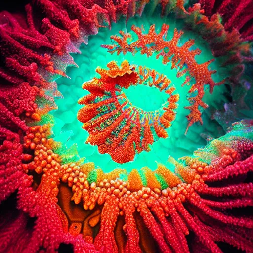 Image similar to photorealistic, extreme macro focus stacking. nikon's small world. coral polyp. intricate, detailed acrylic pour by beeple