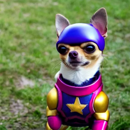 Image similar to chihuahua wearing the Infinity Gauntlet