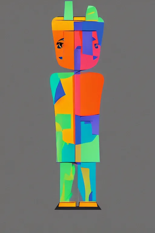 Image similar to cubist moai statue cutout digital illustration cartoon colorful beeple