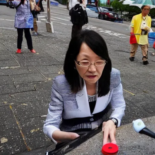 Prompt: Tsai Ing-wen fell into the cesspool