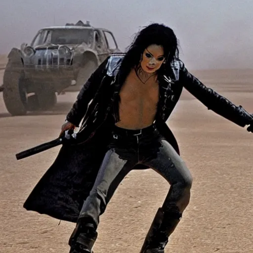 Prompt: michael jackson in mad max fury road