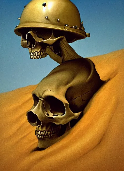 Image similar to beautiful extreme closeup portrait photo open skull in style of frontiers in helmet motoracing dirt Helmets of Emperor Charles V the Wise, , highly detailed, soft lighting, elegant, 35mm , Edward Hopper and James Gilleard, Zdzislaw Beksinski, Steven Outram, highly detailed