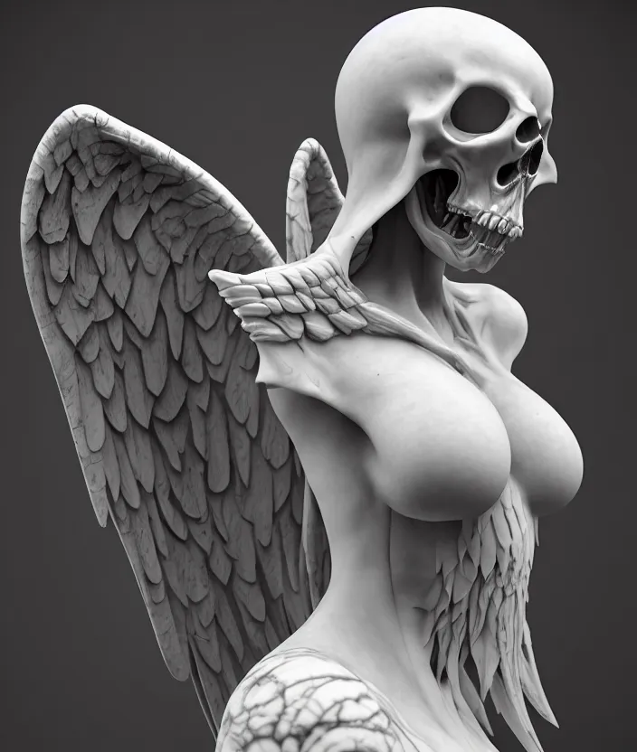 Image similar to intricate detail of angel of death, highly detailed, hollow marble, shadows, octane render, marble texture, high detail, warm lighting, volumetric, godrays, vivid, beautiful, neo - gothic, gothic, character concept design