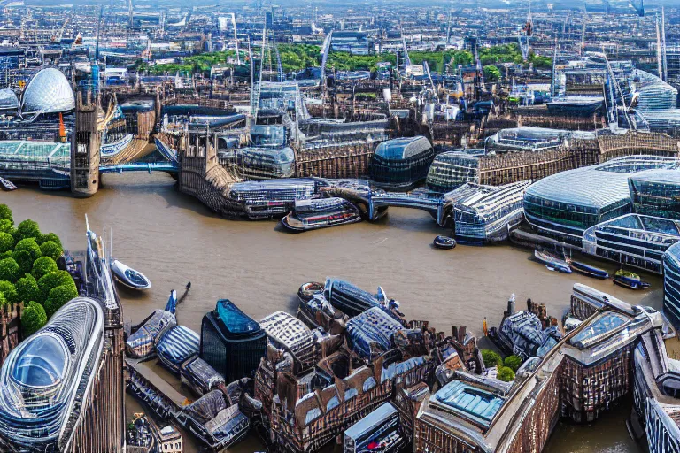 Image similar to an aerial view of a london city with a river running through it, a tilt shift photo by christopher wren, featured on cg society, new objectivity, uhd image, tilt shift, high dynamic range