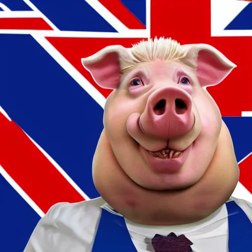 Image similar to boris johnson dressed as a greased piglet