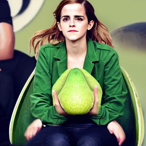 Image similar to emma watson as an avocado chair